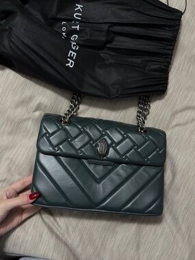 Kurt Geiger Quilted Shoulder Bag in Deep Green with Chain Strap